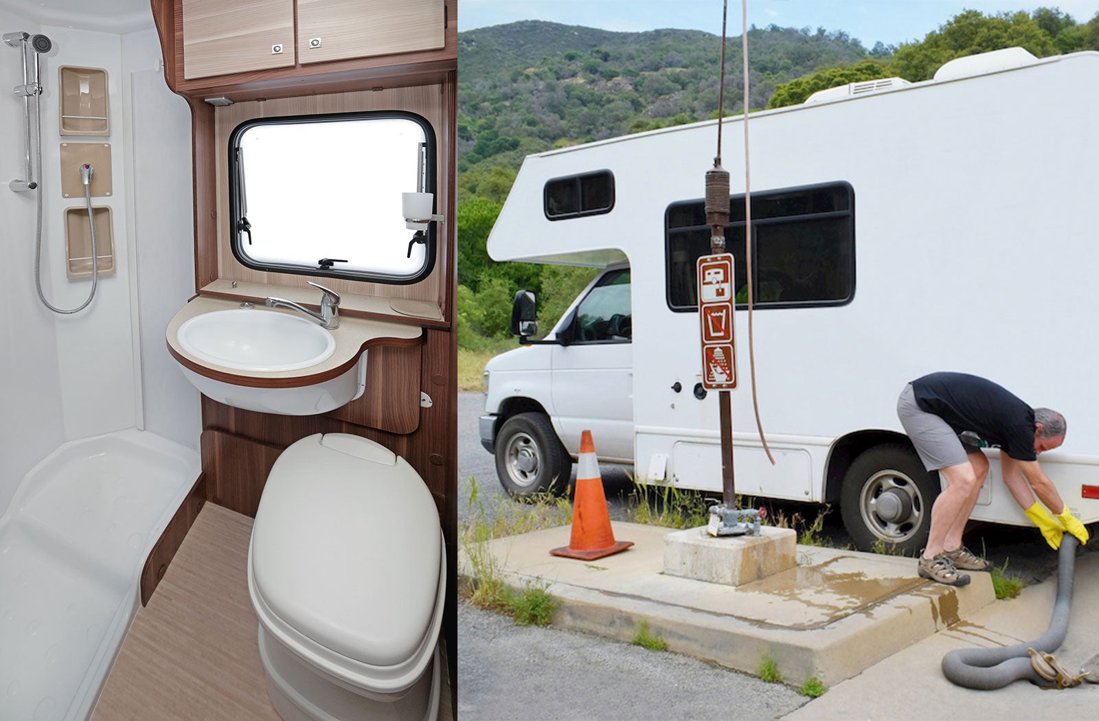 Portable RV/camper toilet and holding tank setup in Ypsilanti, Michigan