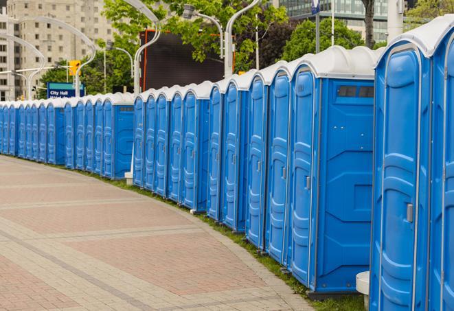 Seasonal porta potty units set up at a Ypsilanti, Michigan venue